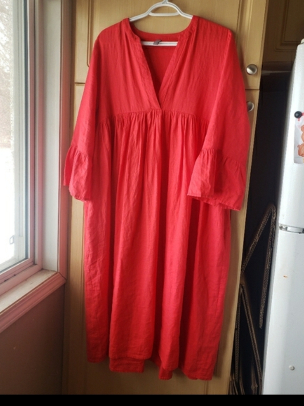 CULTURE Linen Blend  Red V-Neck Dress With Pockets - Picture 8 of 10